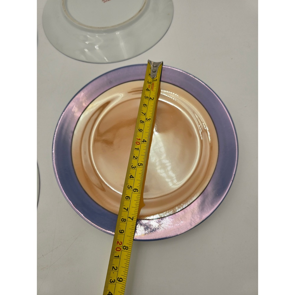 Vintage Japan Peach periwinkle Blue Lusterware Iridescent salad Plates Set of 4 - Picture 8 of 8